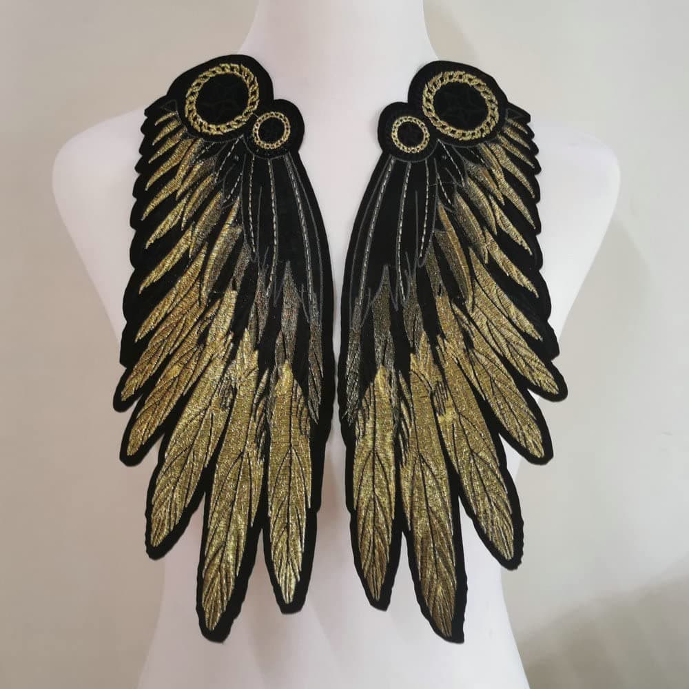 1 Pairs Gold Color Embroidery Fashion Cloth Clothing Accessories DIY Decorative Patches Wings Applique