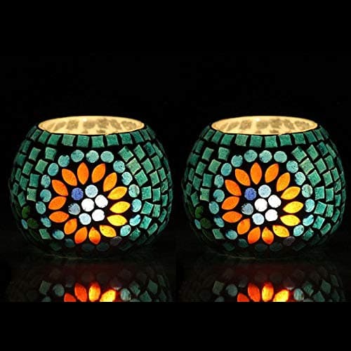 The Purple Tree Glass Mosaic Candle Holder, Pack of 2