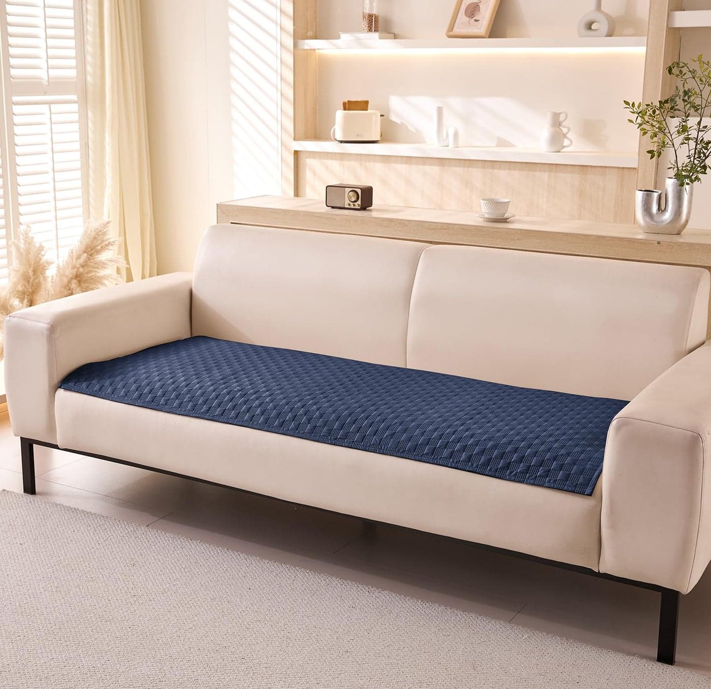House of Quirk Luxury Waterproof Sofa Cover 1/2/3/4 Seater Anti-Slip Plaid Sofa Cover Washable Sofa Slipcover Furniture Protector from Pets Replacement Protector (Three Seater, Navy, 70x180cm)