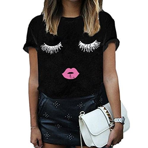 BLACKMYTH Women Summer Funny Print Short Sleeve Top Tee Graphic Cute T-Shirt Black X-Large