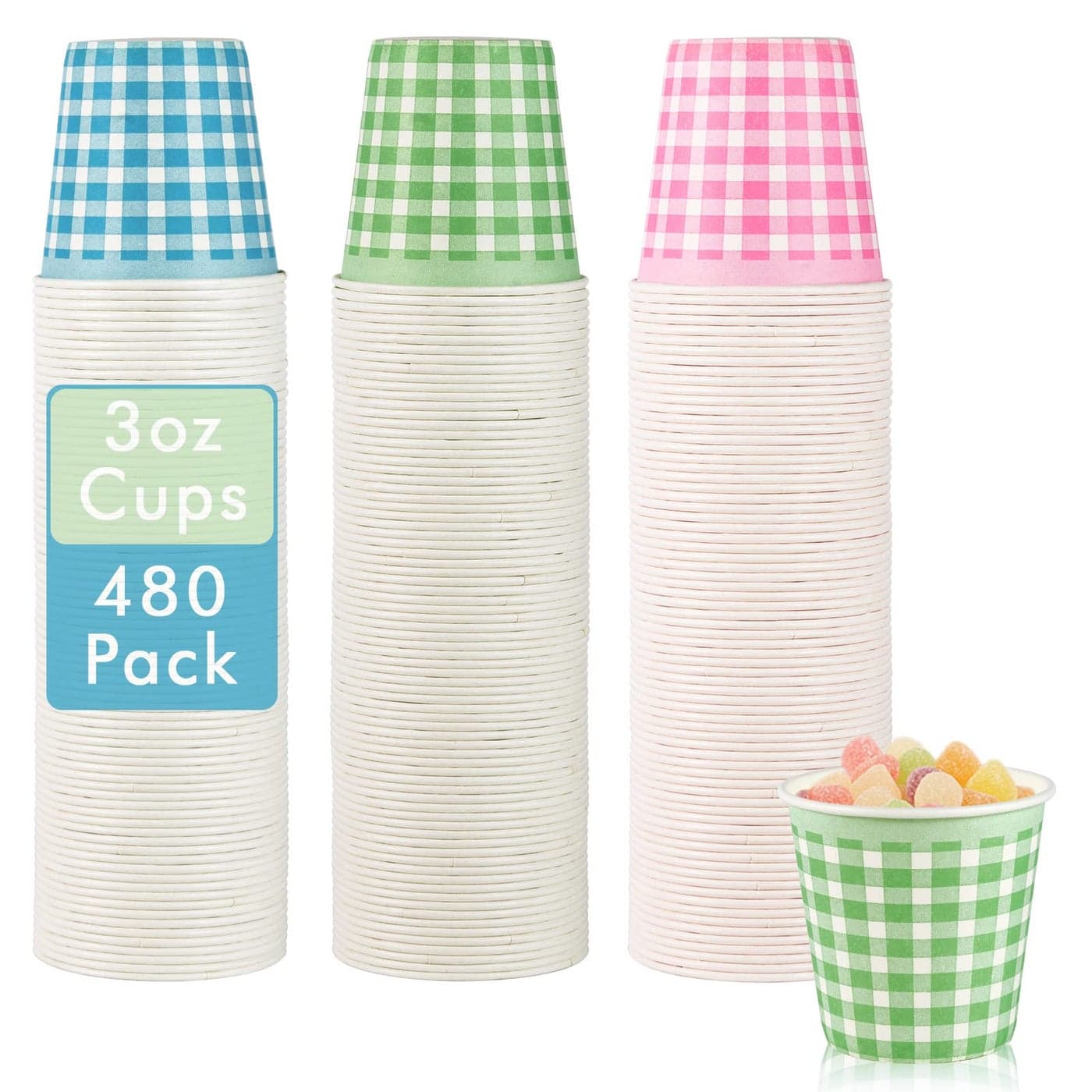 LITOPAK 480 Pack 3 oz Paper Cups Colorful Disposable Bathroom Cups Small Mouthwash Cups Mini Snack Cups and Disposable Paper Cups for Home Bathroom Picnic Party and Events