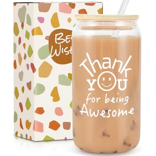 Frerdui Thank You Gifts for Women Men, Teacher Appreciation Gifts, Employee Appreciation Gift for Coworkers, Thank You for Being Awesome Glass Cup for Coworker, Employee, Teacher, Nurse