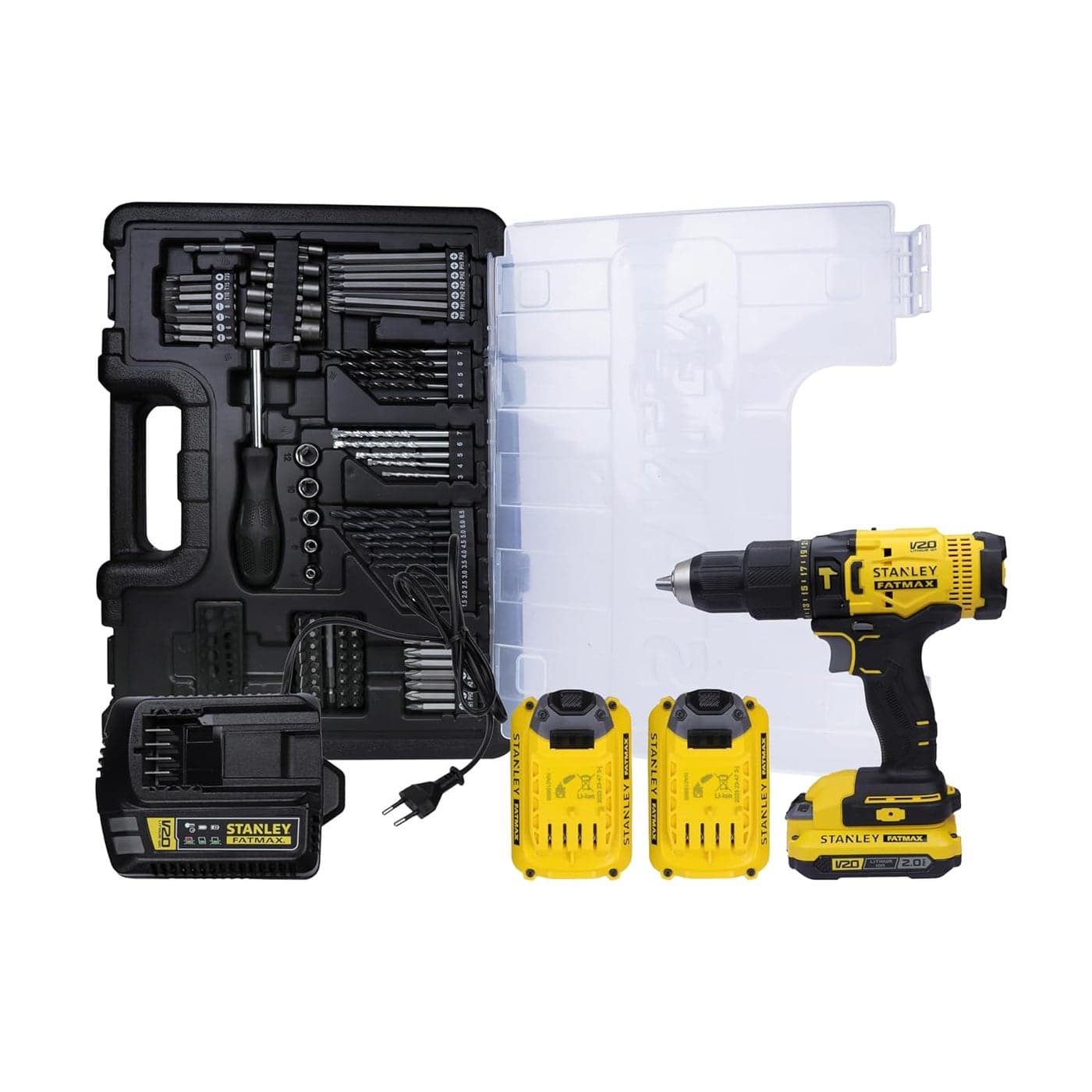 STANLEY FATMAX SCD711D2KAB1 20V 20Ah 13 mm Cordless Brushed Hammer Drill Machine With 100pcs Accessories Kit 2x20Ah Liion Batteries 1pc Charger