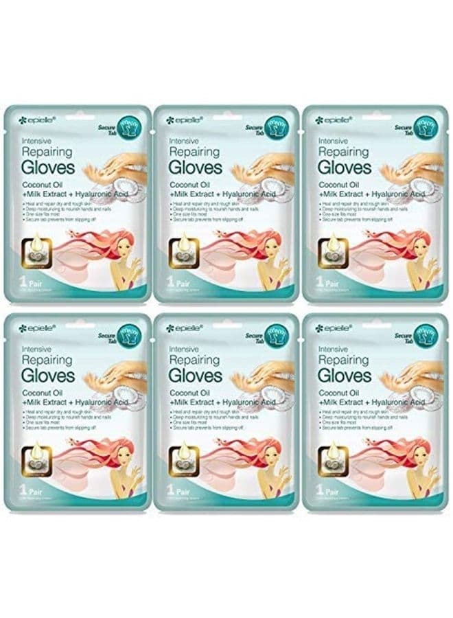 Intensive Repairing Hand Masks (Gloves-6pk) for Dry Hands Spa Masks Hand cream & lotion | Coconut Oil + Milk Extract + Hyaluronic Acid, Mothers Day Gifts
