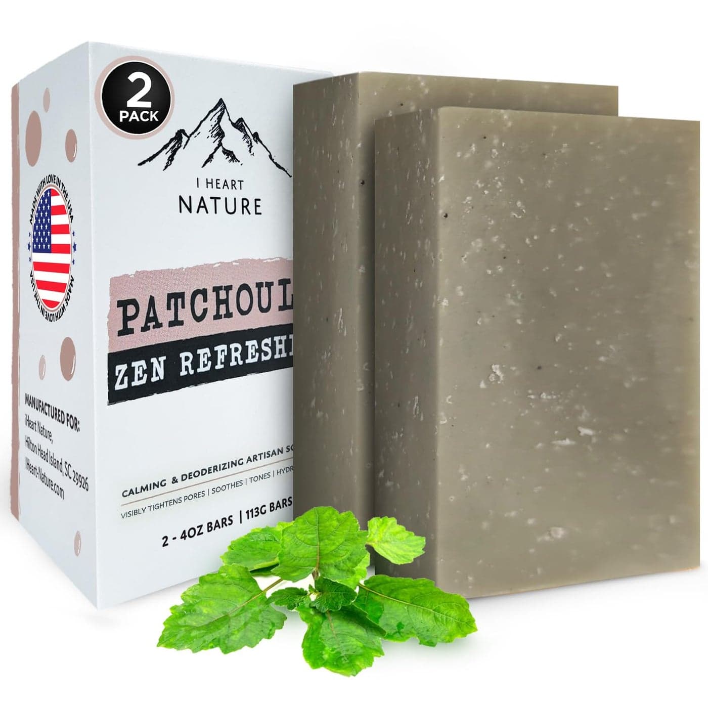 iHeart Patchouli Soap Refresher 2 Packs Earthy Masculine Scent with Deep Cleansing and Moisturizing Mens Bar With Shea butter for Rich Creamy Lather Perfect for Men with Active Lifestyle