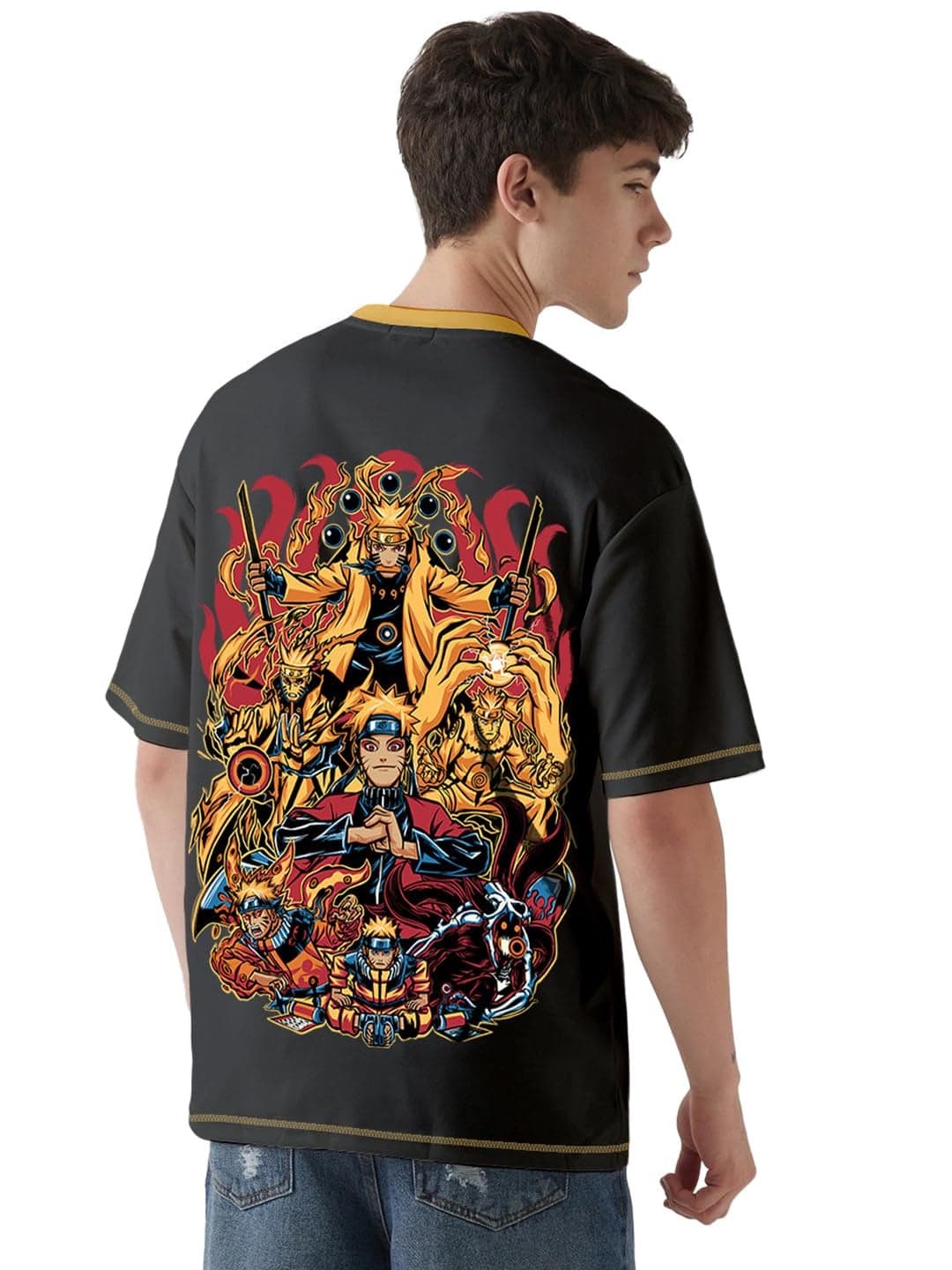 crazymonk Naruto Evolution Printed Anime Oversized T-Shirt - Multi Color - XL