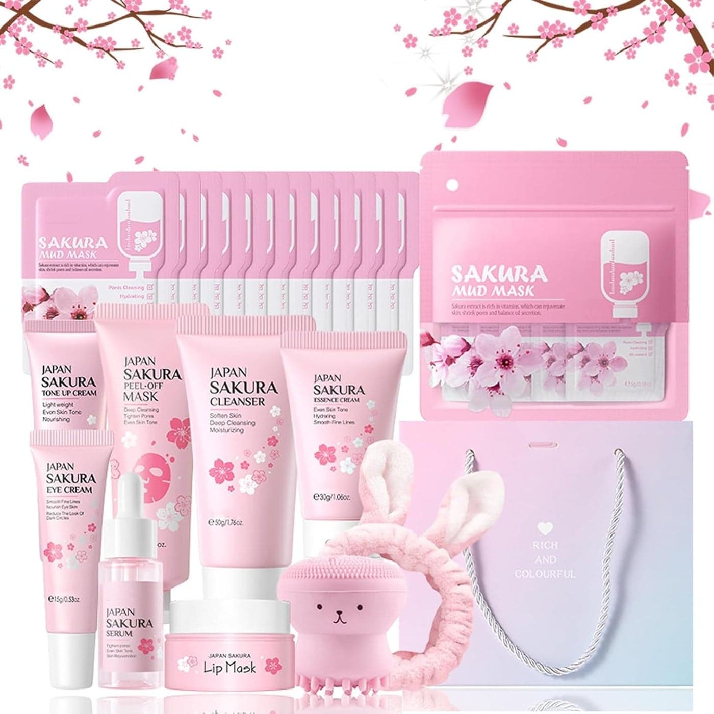 Cherry Blossom Skincare Set for Teen Girls Women 30Piece Travel Size Sakura Collection