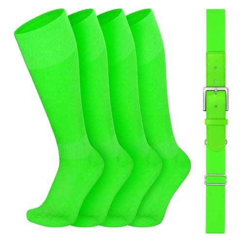 VONMELLI Youth Baseball Belt and Socks Combo, Elastic Fluorescent Green Softball Belts and Socks for Boys(2 Pairs of Socks & 1 Belt)
