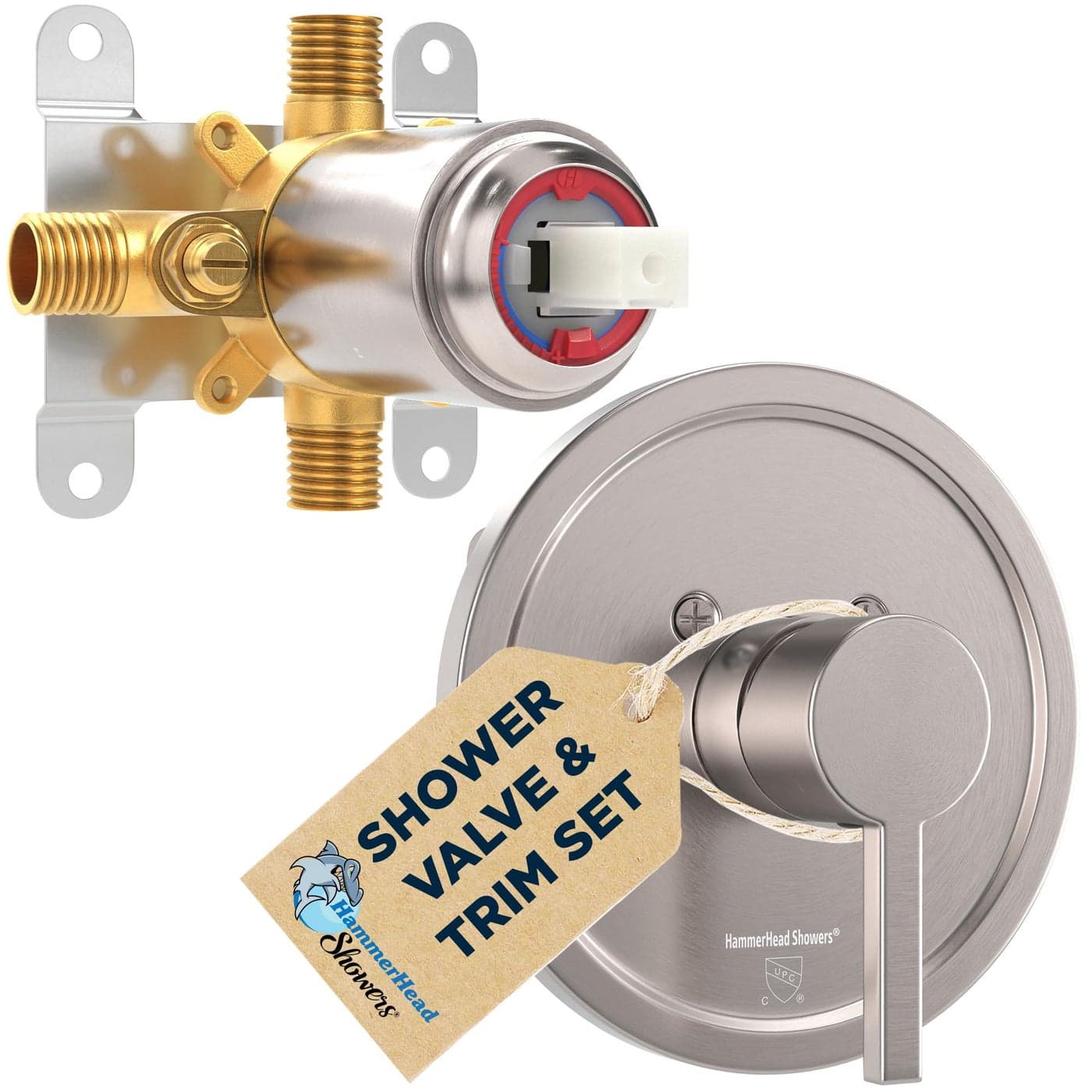 HammerHead Showers Solid Metal SingleHandle Trim Kit with RoughIn Shower Valve Volume and Temperature Control Pressure Balance Brushed Nickel