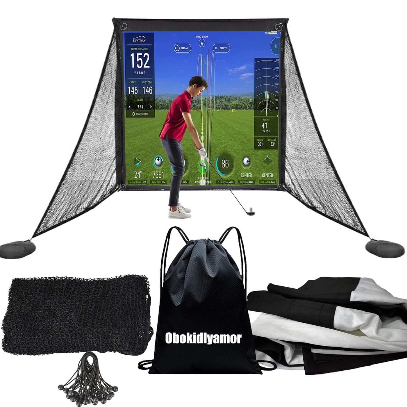 Obokidlyamor Golf Simulator Impact Screens Shake Netting Net One Frame Sim Ball Simulator Impact Display Projection Screen with 10pcs Grommet Ropes 10 Size Impact ScreenShank Net