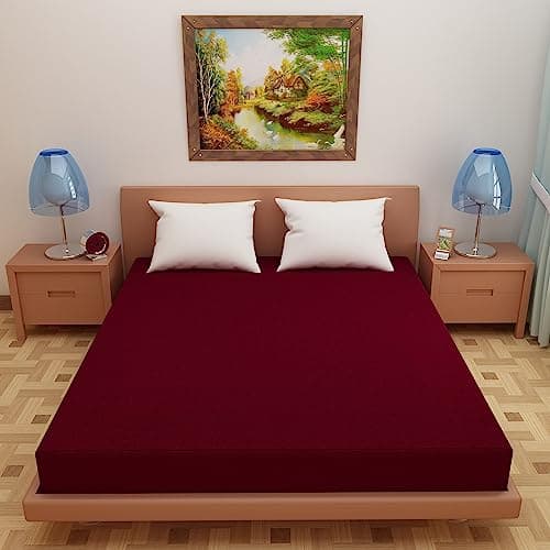 Glassiano Cotton Feel Terry Ultra Soft Waterproof Mattress Protector | Breathable - Hypoallergenic Mattresses Cover with Elastic Strap for King Bed (72x72 inch|6x6 feet, Maroon - Pack of 1)