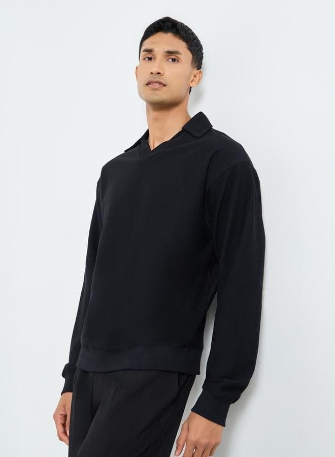 Men Black Cotton Terry Sweatshirt