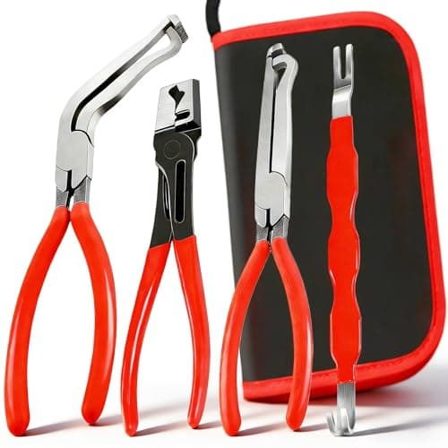 Rhevosil 4 Pcs Electrical Disconnect Pliers for Cars, Automotive Electrical Terminal Connector Separator Removal Tool, with Straight & 60° Pliers, Hose Clamp Plier, Plug Release Tool in Storage Box