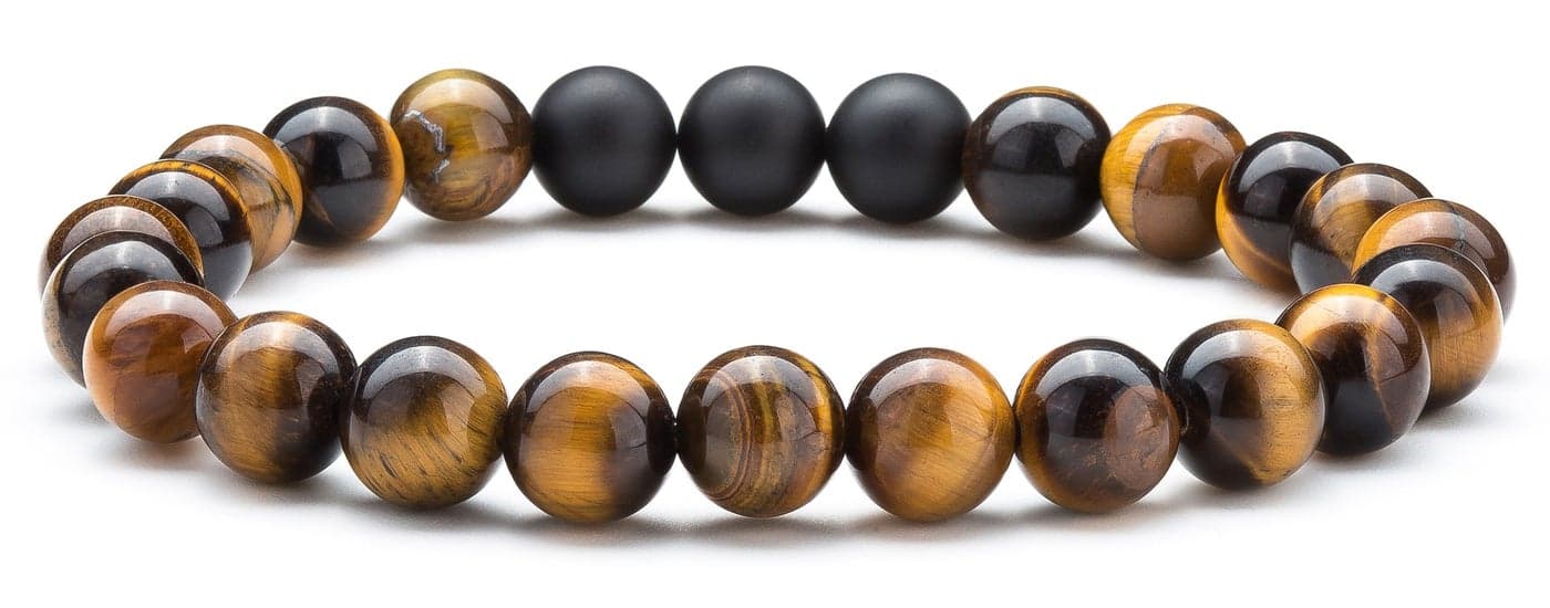 Hamoery Men Women 8mm Tiger Eye Stone Beads Bracelet Elastic Natural Stone Yoga Bracelet Bangle (Tiger Eye Matte)