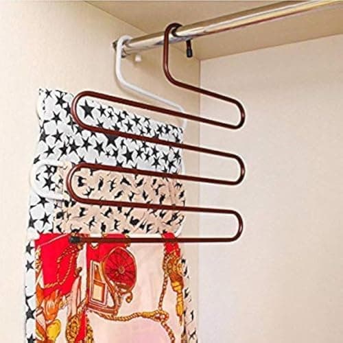 Everbuy Iron Stainless Steel s Multi-Layered Pants Rack, Pants Hanger Rack Multifunction S-Type Magic Pants Rack Lengthened (Multicolor, Pack of 6)