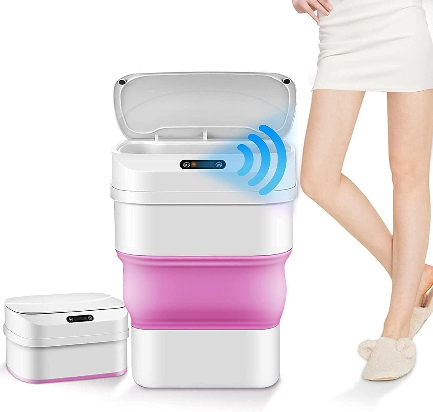 Fodgo TouchFree Automatic Smart Trash Container Adjustable Trash Basket with Waterproof Cover Small Trash Basket for Kitchen Bedroom Bathroom Office Home