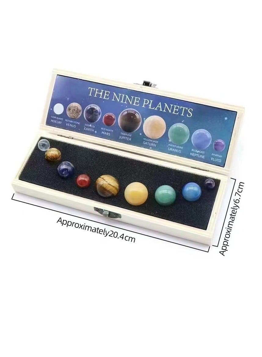 Deluxe Solar System Crystal Collection - 9 Planets Natural Stone Set, for Galaxy Universe Themed Tabletop Decor, Mineral Specimen Gift Box for Science Enthusiasts, Sun System, Festival Crystal Gift
