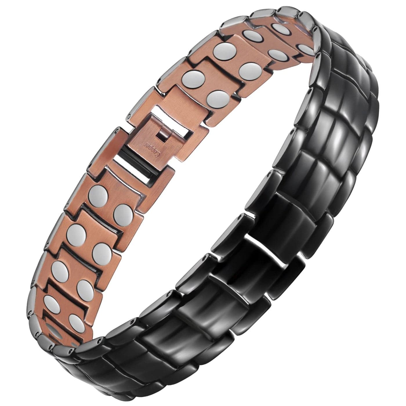 Feraco Mens Copper Magnetic Bracelet Elegant 9999 Solid Copper Bracelets with DoubleRow Strong Magnets Magnetic Field Therapy Jewelry Black