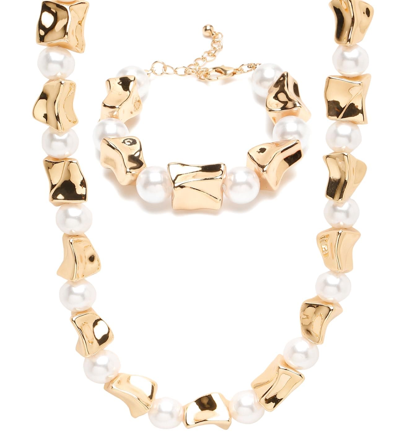 YouBella Gifts Stylish Latest Celebrity Inspired Gold Plated Pearl Jwell Necklace and Bracelet Combo Jewellery Set for Girls and Women (Style 1)