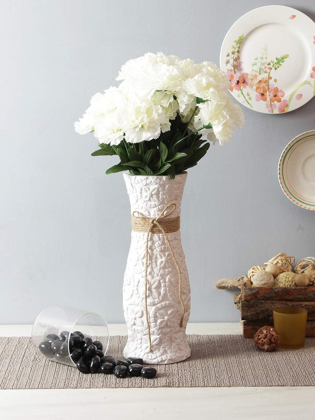 Fourwalls Artificial Decorative Carnation Flower Bunches 18 Flower Heads 50 cm Tall White