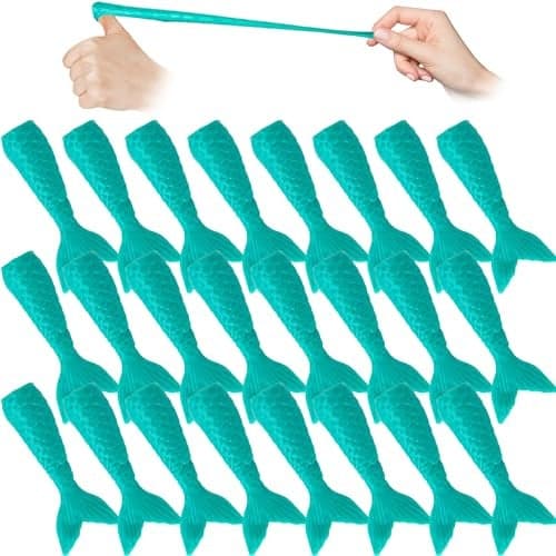 ArtCreativity 24 PCS Mermaid Tail Finger Slingshot Toys for Kids Mermaid Party Favors Bags Under the Sea Party Favors Bags for Kids Fly Over 25 Feet Slingshot Mermaid Toys for Kids
