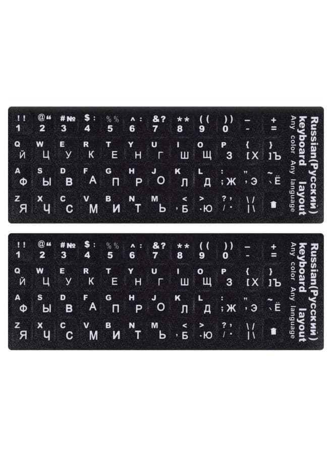 Russian Keyboard Stickers 2Pack Russian-Englsih Keyboard Letters Replacement Stickers White Font Black Background For Pieces Computer Laptop Notebook Desktop Cyrillic Keyboard Alphabet Stickers