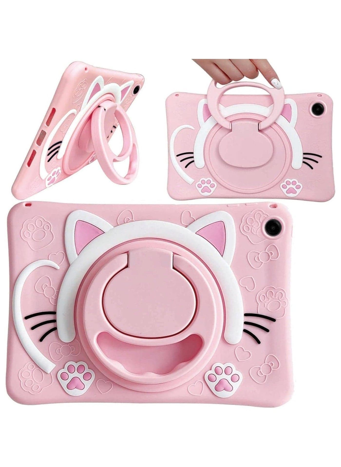 Case Compatible with Samsung Galaxy Tab A9 Plus 11 Inch 2023 Cover, Cute Cat Kids Case with 360° Rotating Handle Kickstand Shockproof Rugged Kids Friendly Tablet (Pink)