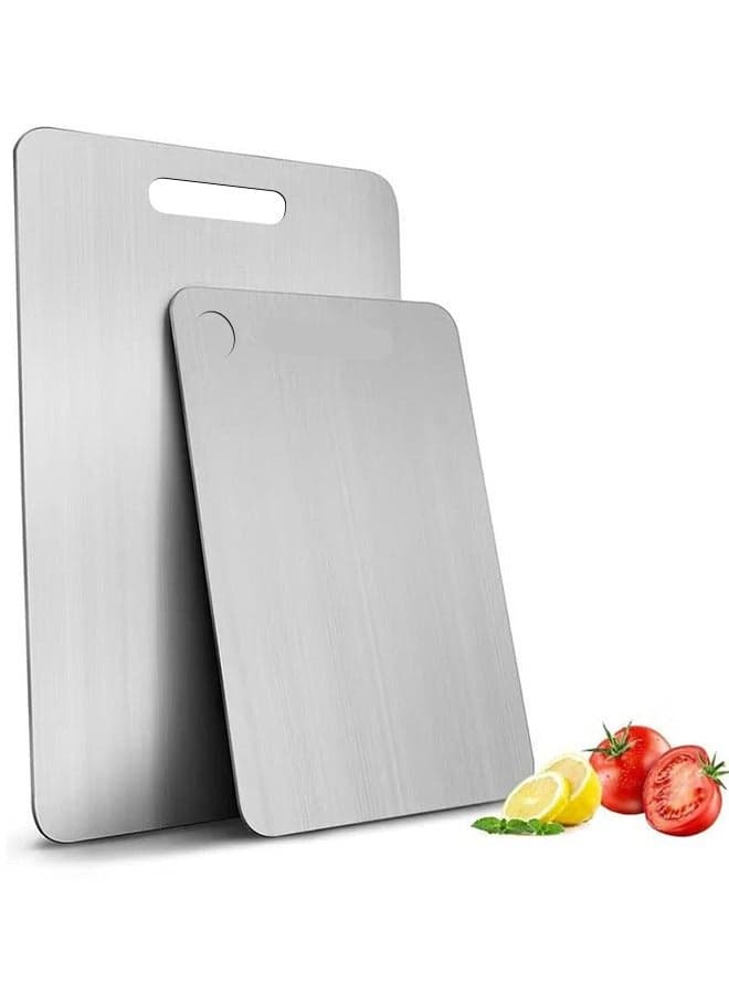 Set of 2 Cutting Board, Cutting Mat Thickened Stainless Steel Heavy Duty Non-Slip For Kitchen Household Meat Vegetable Fruit, 30*20cm and 34*23cm, Silver