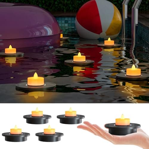 GGNOO Solar Floating Pool Lights, 5-Pack Solar-Powered Float Candles Lamps Tea Light for Pond Party Garden Backyard Outdoor Decor