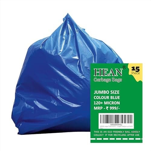 HEAN Large Fresh eco-friendly blue garbage bag-15 pcs. Heavy Duty 75 micron, waste bag, Large size(30x40 inch)
