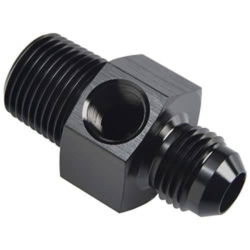 Podavelle 6AN Male Flare to 38 NPT Fuel Pressure Gauge Take off Fitting Adapter with 18 NPT Side Port Aluminum Black
