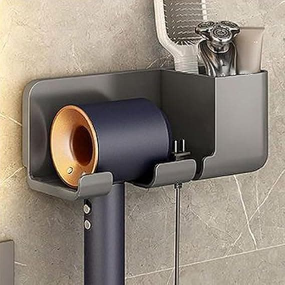Vroxy MultiFunctional Space Saving Storage Bathroom Wall Mounted Hair Dryer Rack with Styling Tool Organizer Blow Dryer Holder 1Pcs