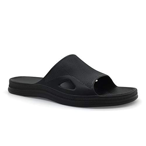 FUNKYMONKEY Bathroom Shower Sandal Mens Womens Indoor Home Beach Non Slip Slippers (10 M US, Dark Black)