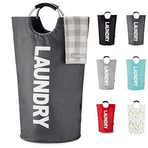 Caroeas 100L Laundry Basket,Large Laundry Hamper, Laundry Bag with Padded Handles, Clothes Hamper Stands Up Well, Collapsible Free Standing Easy Storage Washing Bin (Dark Grey,100L)
