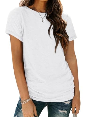 AUTOMET Womens Tops Shorts Sleeve Shirts for Summer Spring Beach Vacation Plus Size Oversized Casual Tee for Teen Girls 2025 02white L