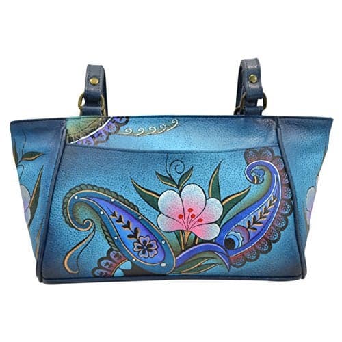 Anna by Anuschka womens Genuineleathersmall Tote Hand-painted Original Artwork Shoulder Handbag, Denim Paisley Floral, One Size US