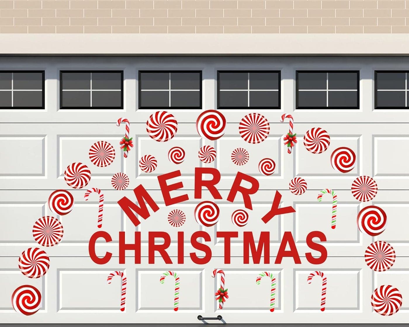 Sratte 32 Pcs Merry Christmas Garage Door Magnets Candy Cane Garage Door Decorations Magnets Refrigerator Stickers All in One Merry Christmas Magnetic Stickers for Outdoor Xmas Holiday DIY