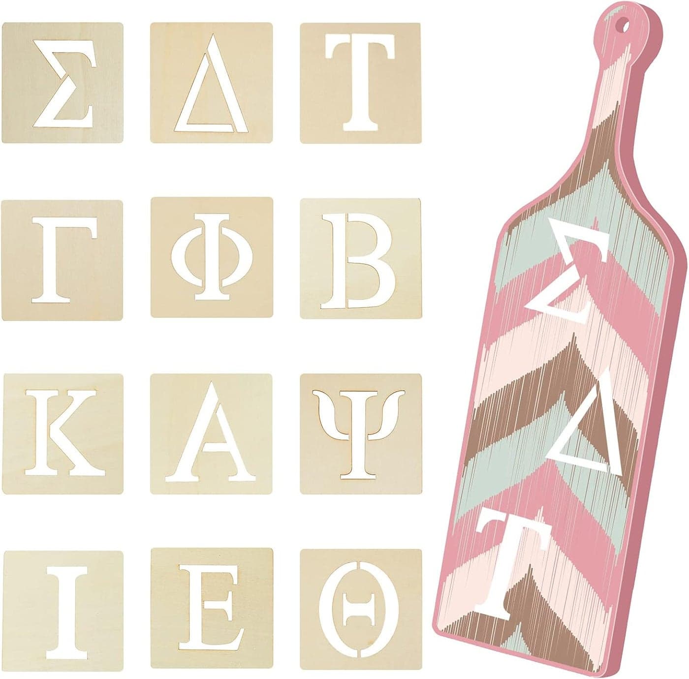 Blulu 24 Pcs Greek Letter Stencils Alphabet Painting Wooden Greek Letters for Graduation Paddles Wooden Paddles Graduation DIY Crafts Not Include Paddle