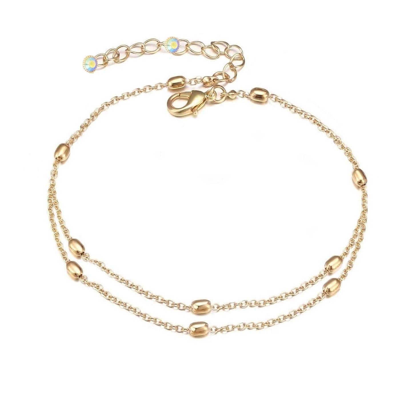 VAMA FASHIONS Adjustable Plated Bullet Design Leg Chain Double Layered Anklet Ankle Toes Foot Chains Anklets Jewelry For Girls & Women (Gold Bullet Ankle Anklets)