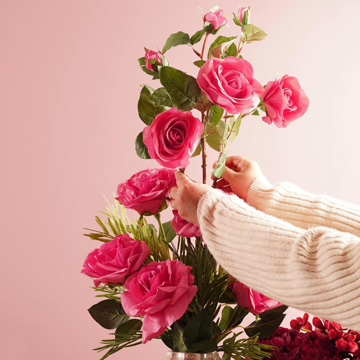 PURE HOME LIVING Pink Rose Faux Flower Single Stem for Home Decoration Wedding Party and Garden Floral Decor Valentines Breath Artificial Flowers Pack of 1 Pink