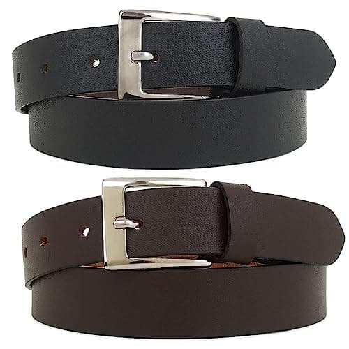 Zacharias Boy's Genuine Leather Belt for kids (wf-04_Black & Brown; 4-8 Years) (Pack of 2)