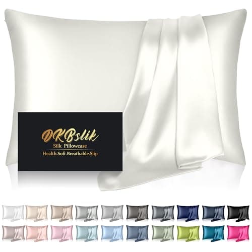 Mulberry Silk Pillow Cases Standard Size, Silk Pillowcase for Hair and Skin, Anti Acne Cooling Sleep Both Sides Natural Silk Satin Pillow Covers with Hidden Zipper, Gifts for Women Men, Ivory