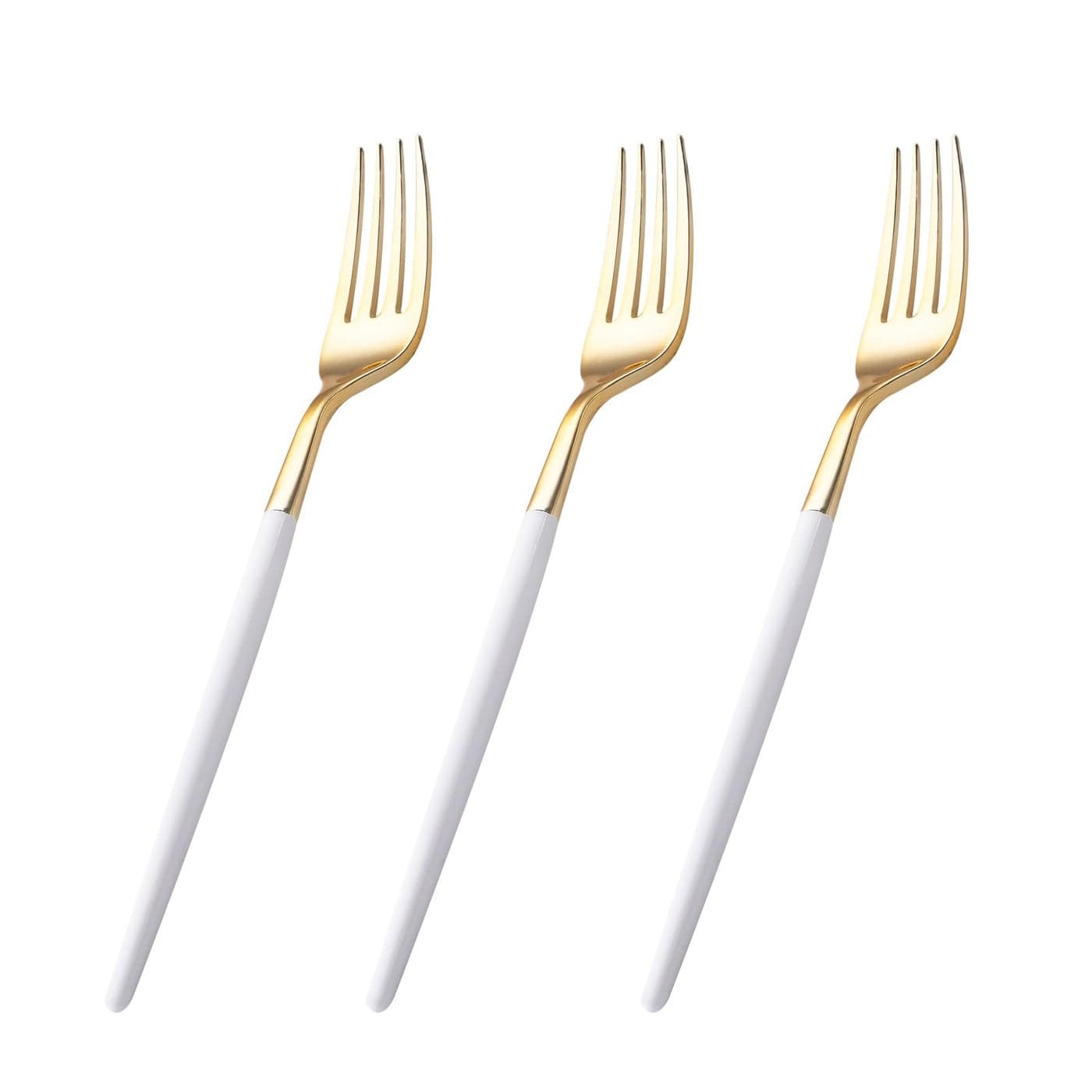 I00000 144 Plastic Forks Disposable Flatware with White Handle Look Like Gold Cutlery for Party Wedding