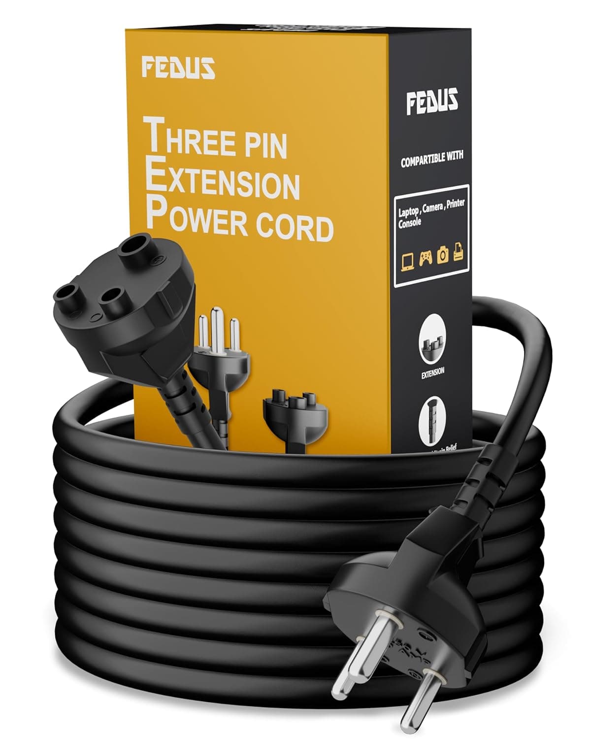 FEDUS 3 Meter Long 18AWG Heavy Duty Male to Female 3 Pin Power Extension Cord Wire 10amp Indoor Outdoor Power Extension Electrical Extender Power Cable for appliances Electronics and Power Tools