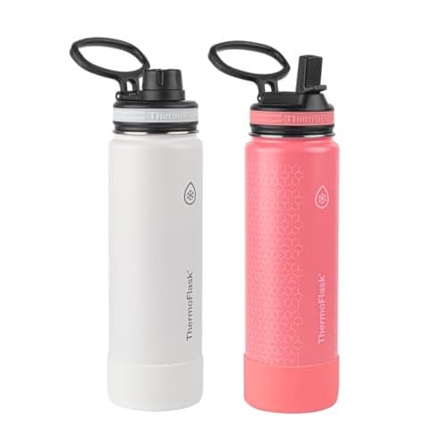 ThermoFlask 24 oz Double Wall Vacuum Insulated Stainless Steel 2Pack of Water Bottles White Coral