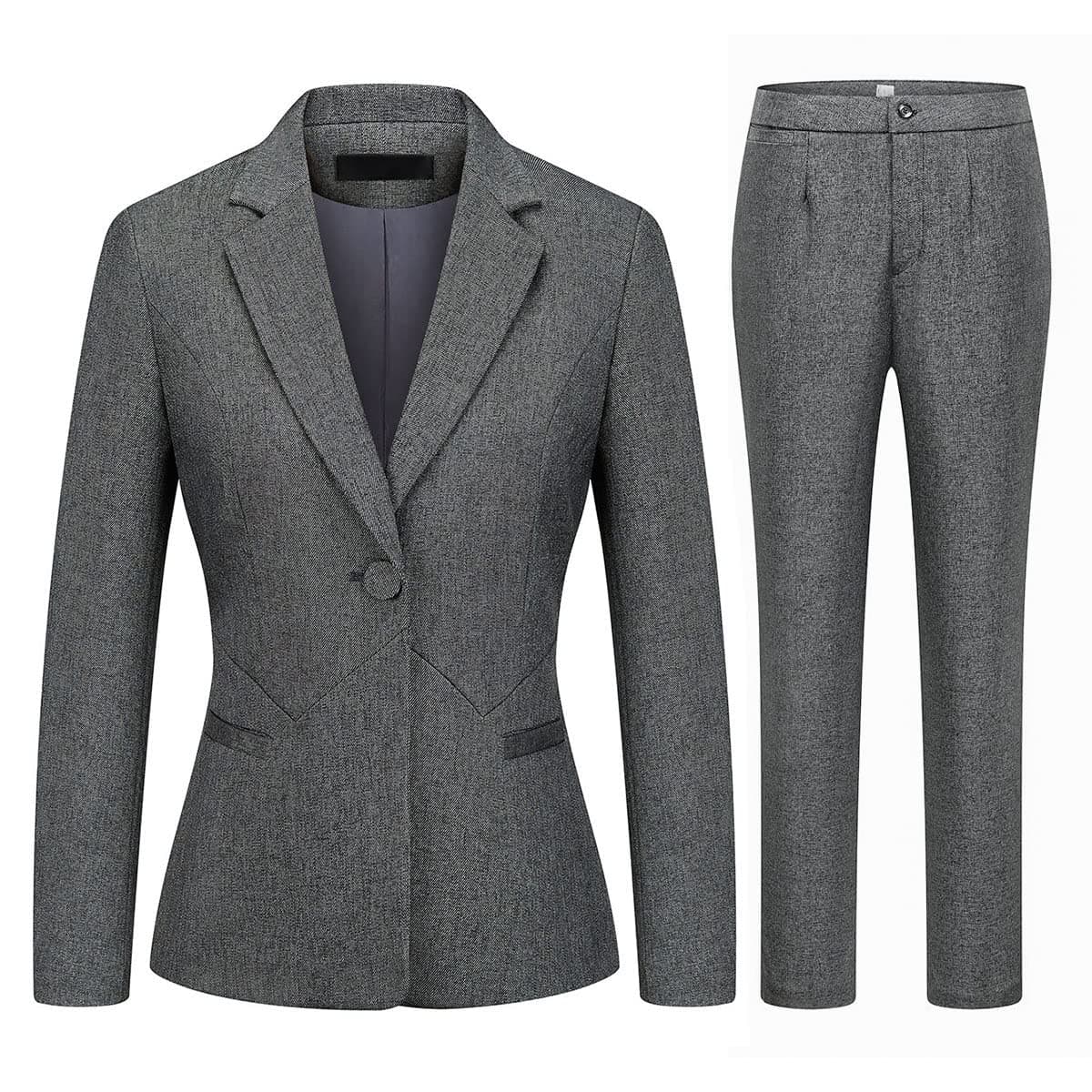 MODFUL Womens 2 Piece Business Suit Pant Set Slim Fit One Button Blazer Jacket Lady Work Suit for Office GreyLarge
