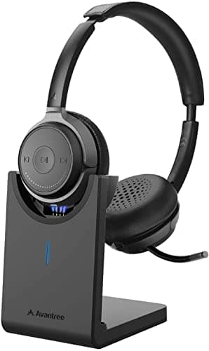 Avantree Alto Clair aptX HD Bluetooth Headset with Microphone, Mute Function, Clear Talking, Hi-Fi Music, Low Latency, Wireless Headphones with Charging Base for Computer, PC, Laptop, Skype, TV