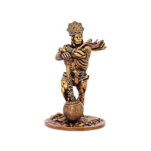 Artarium Bahubali Hanuman Ji Murti Divine Pavan Putra Lord Bajrangbali Sankat Mochan Murti Handcrafted Idol for Home Temple Desk Car Dashboard (Height: 4 Inch, Antique)