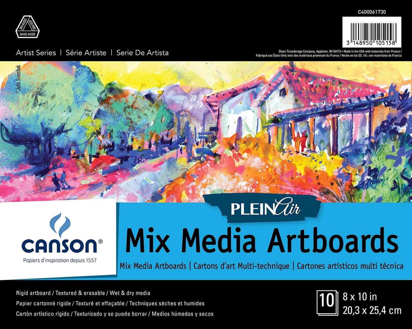 Canson Artist Series Plein Air Mixed Media Paper, Fold Over Art Board, 8x10 inches, 10 Sheets - Artist Paper for Adults and Students - Watercolor, Gouache, Graphite, Ink, Pencil, Marker