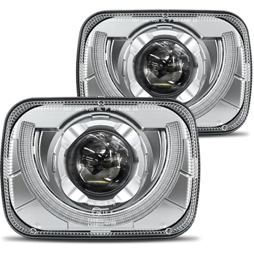 HWSTAR New 2000% Bright 5x7 7x6 H6054 Led Headlights Compatible with Jeep yj xj Honda Chrysler Mazda Mercury Subaru Mitsubishi Freightliner Peterbilt Dodge Ford Econoline etc Chrome Pair